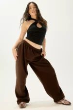 Harri Wide Leg Jogger Pants Brown